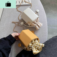 迷你mini小包包2020春新款潮小清新格子抽带水桶包少女链条斜挎包NEW LAKE女斜挎包