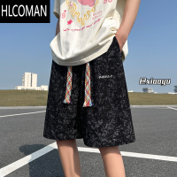 HLCOMAN扎染华夫格运动短裤男夏季宽松直筒百搭休闲五分裤子2025新款潮牌