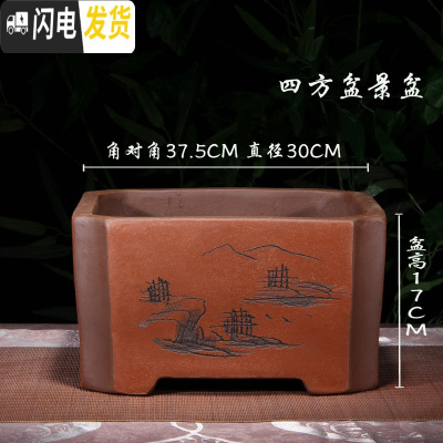 三维工匠紫砂花盆四方盆景盆栽花卉室内陶瓷盆八角梅花榕树盆景专用盆大号 红色切角四方大号 尺寸如图,关注店铺优先发花盆容器