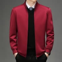 恒源祥春秋款男士夹克外套中老年爸爸装宽松立领上衣服本命年红色