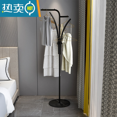 敬平简易衣架家用落地网红挂衣架小型衣帽架卧室客厅阳台晾衣架衣服架 T款黑色+黑白根底座