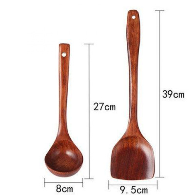 可高温长柄木铲子炒菜锅铲实木家用不粘锅饭铲汤勺木勺子套装厨具 敬平 锅铲+汤勺