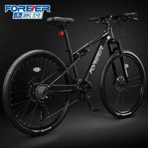 永久软尾山地车自行车成人男女学生公路变速双减震越野青少年单车赛车 黑色 辐条轮 高碳钢 26寸 24速