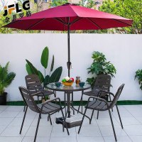 苏宁 金菲罗格 办公家具 阳台室外露天庭院户外桌椅带伞组合 波拉椅4椅圆桌配伞