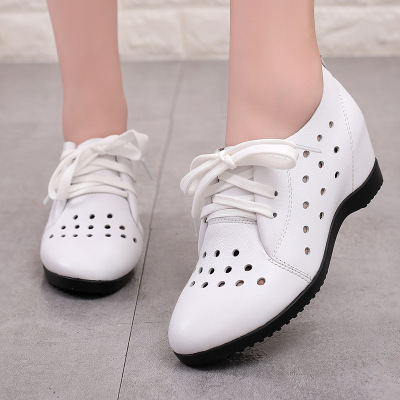 2026新款春秋平底单鞋内增高女鞋夏季季真皮复古小白鞋大码洞洞鞋