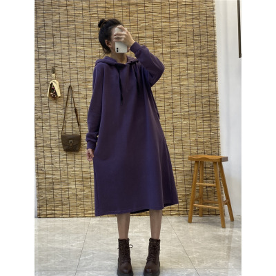 恋名媛素倩大码宽松文艺连帽卫衣裙2020冬季减龄中长款套头连衣裙女裙大码女装