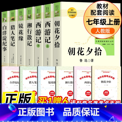 全套7册-七年级上册必读名著(学校推荐版全册) [正版]七年级上册必读书全4册 镜花缘猎人笔记湘行散记白洋淀纪事原著人民