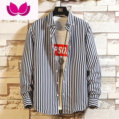 七斓黑白条纹衬衫男长袖韩版潮流帅气衬衣男士秋装上衣休闲外套