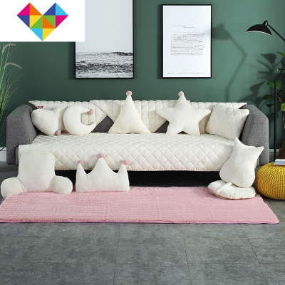 毛绒沙发垫家用冬防滑四季通用坐垫套罩三人座全盖扶手巾现代简约水晶绒-米白色70cm*180cm适合垫子-御蓝锦