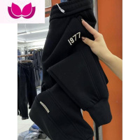 七斓特大码300斤欧货加绒束脚裤子男女宽松休闲卫裤抽绳刺绣哈伦裤潮