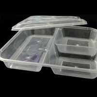 奥德鑫一次性PP餐盒 透明三格快餐盒饭1000ml 整箱