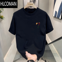 HLCOMAN高端短袖t恤男潮流圆领简约印花百搭潮牌轻奢痞帅休闲上衣T恤宽松