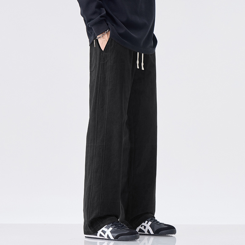 保暖工装裤男士秋冬季阔腿直筒长裤潮牌宽松松紧腰休闲裤加绒