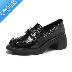 SUNTEK小皮鞋女英伦风2023年新款乐福鞋春秋单鞋粗跟jk一脚蹬女鞋子