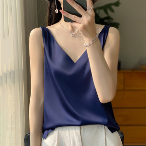 丝绸缎面双肩吊带女背心2025春夏季新修身v领短款气质内搭上衣T恤