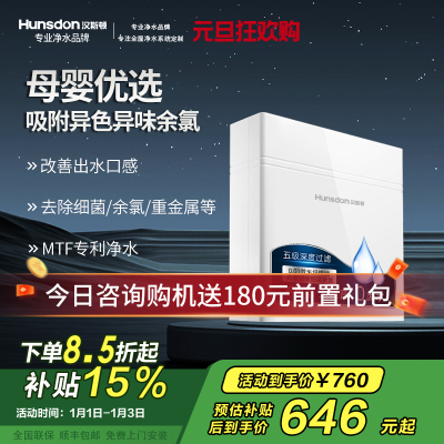 汉斯顿/Hunsdon[国家补贴]净水器家用厨房自来水过滤器厨下式无桶大流量净水机320EY 120L/H不用电无废水
