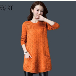 大码女装中长款圆领毛衣女秋冬加肥加大版宽松显瘦时尚针织打底衫