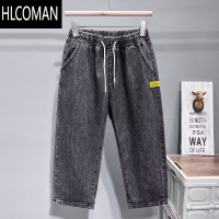 HLCOMAN牛仔短裤男夏季薄款潮牌休闲宽松直筒七分裤松紧腰耐磨工作裤男