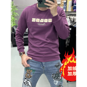 秋季国潮风艺术烫印卫衣新款时尚潮流百搭青年上衣修身圆领打底衫