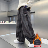 男童加绒裤子一体绒新款中大童长裤加厚儿童格子休闲裤秋冬潮
