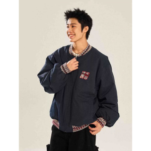 年提花夹克男女美式冬季复古新款设计棒球拼接宽松情侣棉服