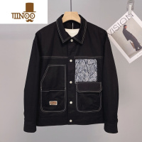 YANXU秋季男士潮流时尚百搭印花牛仔宽松休闲外套青年潮牌百搭美式夹克