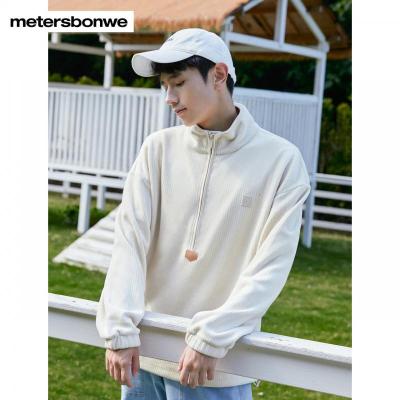 [1件3折价:129]美特斯邦威秋季休闲情侣灯芯绒宽松时尚拉链半开襟男士卫衣
