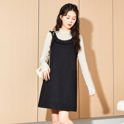 [3件8.5折152.9元,叠加优惠券]唐狮秋季新款背带裙女小香风气质黑色半身裙显瘦直筒裙小个子