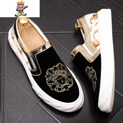 时尚潮男休闲鞋套脚懒人鞋厚底透气男鞋新款个性一脚蹬鞋青年鞋子闪潮