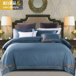60支长绒棉四件套夏季棉棉贡缎刺绣欧式床上用品床单床笠被套 三维工匠