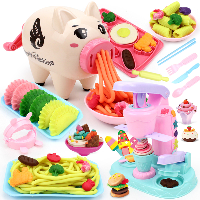 小猪彩泥面条机橡皮泥模具工具套装儿童冰淇淋粘土抖音玩具 猪面条