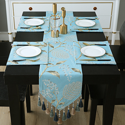 家柏饰(CORATED)欧式桌旗餐垫套装餐桌垫隔热垫西餐盘垫布餐边柜装饰布新中式 蓝岛 桌旗32*160cm