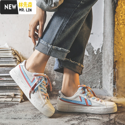 林先森2021年新款春季帆布鞋子女ulzzang百搭小白鞋韩版板鞋ins街拍潮鞋帆布鞋