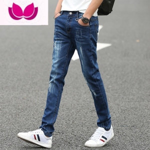 七斓夏季新款宽松薄款弹力牛仔裤男秋季韩版修身小脚休闲直筒长裤子男