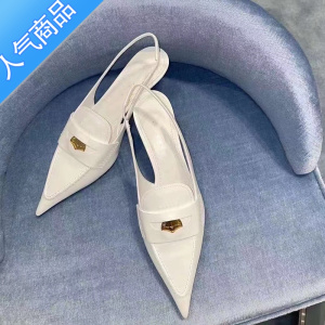 SUNTEKmiu家金币尖头猫跟凉鞋女2022走秀款包头浅口高跟鞋法式复古单鞋