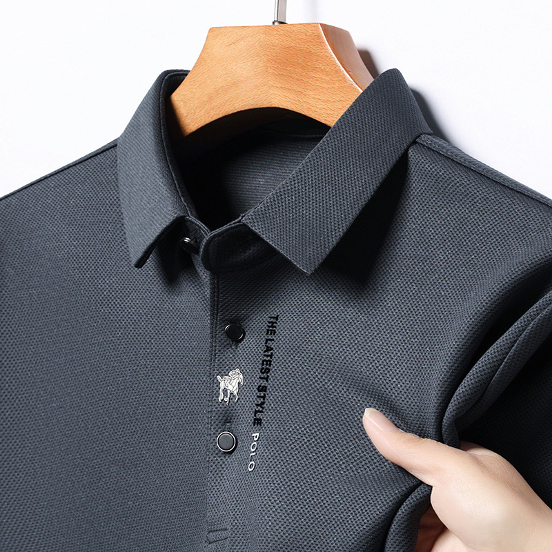 春秋新款男士长袖T恤中青年抗皱免烫长袖上衣 冰丝翻领长袖polo衫