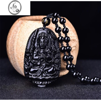 JiMi十二生肖守护项链黑曜石吊坠水晶饰品男女款佛观音