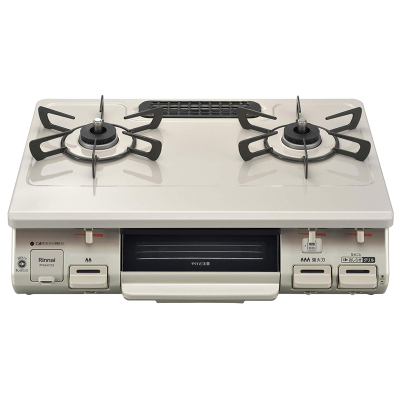日本进口林内液化气灶基础版台式两眼头日系煤气炉烤箱单面烤液化气RT64JH7S2-CR-LP水晶涂层面板白色右大火