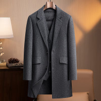 中老年商务脱卸羽绒马甲双面呢大衣秋冬男士中长羊毛大衣加厚外套