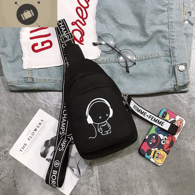 个性胸包男帆布单肩包斜挎包腰包男士休闲包男包运动小背包女潮牌艾狄伊娃单肩包