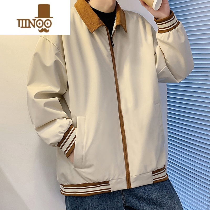 YANXU夹克男款韩版宽松帅气翻领上衣服青少年男款潮流百搭休闲外套