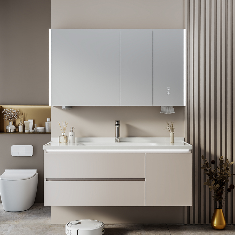 KUBIDE/酷比得[陶瓷一体盆]奶油风轻奢简约实木柜浴室柜组合洗漱