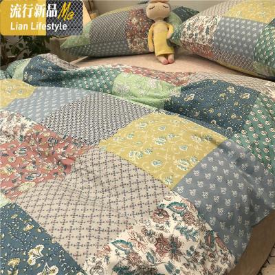 美式田园风拼色碎花四件套棉1.5m1.8米被套床单民宿风简约 三维工匠