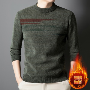 2024秋冬新款加绒男士毛衣加厚针织爸爸装雪尼尔保暖T恤一体绒男