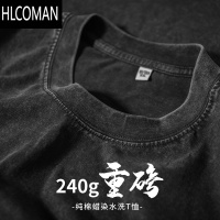 HLCOMAN240g水洗做旧t恤男女款夏天美式复古宽松大码短袖t潮体恤
