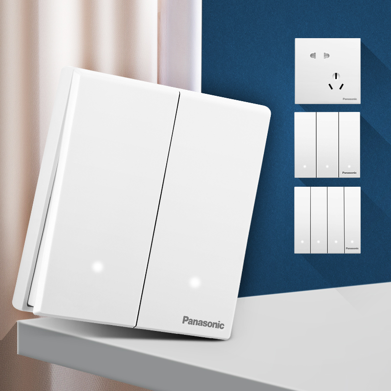 松下悦宸开关插座面板白色一开双控带led指示灯二开单控开关插座