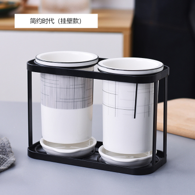北欧陶瓷筷子筒家用厨房置物架筷子篓平放沥水筷子笼筷勺子收纳盒 敬平 简约时代(壁挂款)筷笼