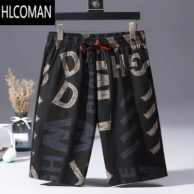 HLCOMAN夏季男士短裤薄冰丝直筒印花男韩版潮流宽松休闲五分运动沙滩裤