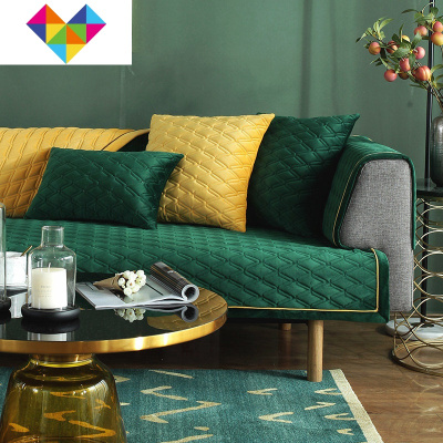 轻奢北欧简约沙发坐垫冬季防滑毛绒套罩现代客厅全盖布定做墨绿色80*120cm御蓝锦