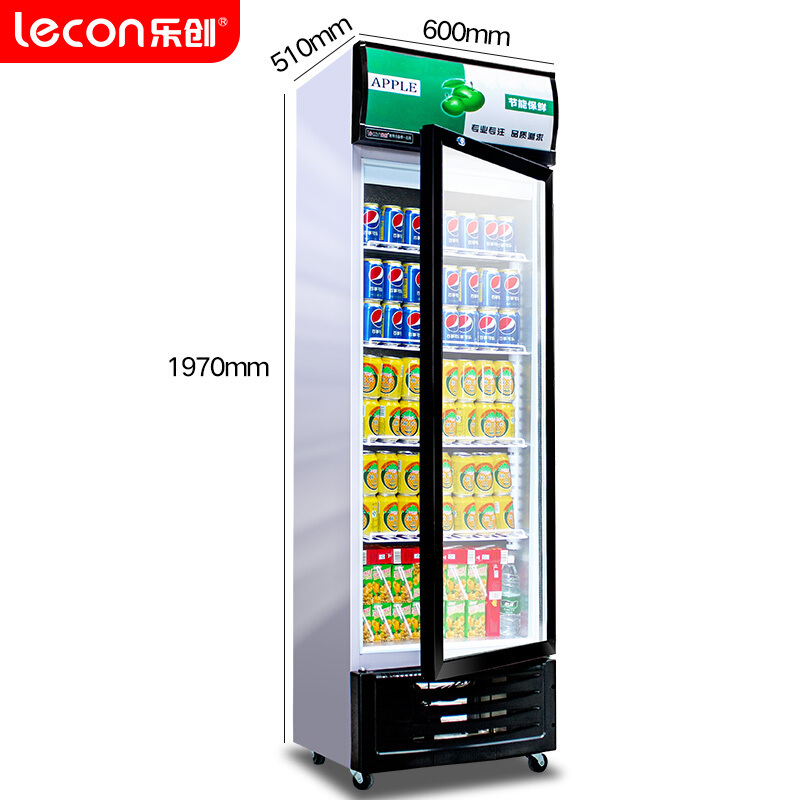 Lecon/乐创 单门绿黑风冷展示柜 冷藏柜红黑色商用冰柜冰箱啤酒饮品保鲜柜饮料柜单门冷柜陈列柜300 LC-ZDG01